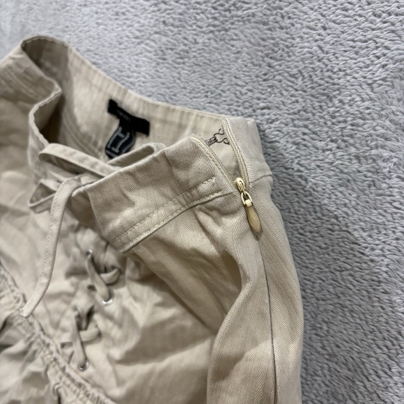 F21 Forever 21 Mini Skirt Women Medium Beige Denim Y2K High Waist Coquette Boho - Picture 4 of 7